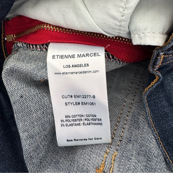 Etienne Marcel Indigo Side Zip Red Ribbon Tuxedo Stripe Skinny Jeans Size 27 - Picture 10 of 10